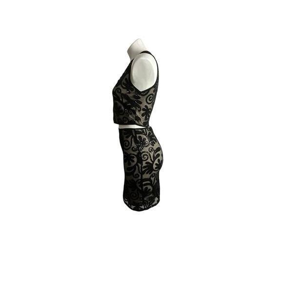 Sienna Sky Elegant Two Piece Black Floral Scroll Sequin Skirt Set - Picture 10 of 12